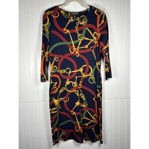 Lauren Ralph Lauren Women's navy Blue Multi Chain Straps Print a line Dress  M